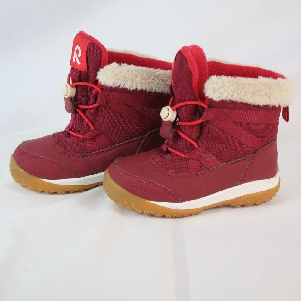Reima Burgundy Red Winter Faux Fur Trim Waterproof Boots Kids Size 24 / US 8